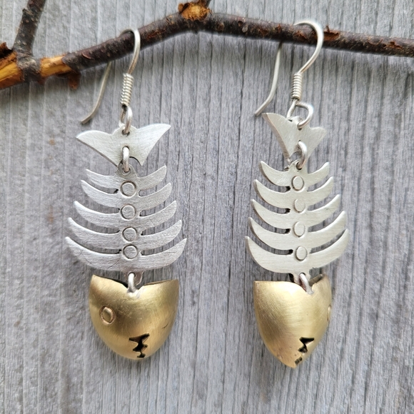 Vintage Sterling Silver Fish Earrings - Picture 1 of 9